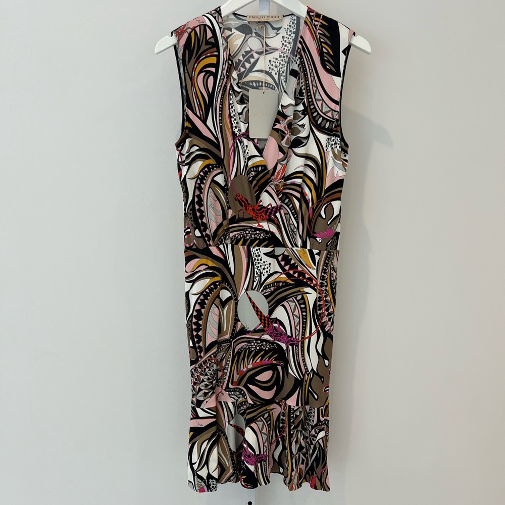 EMILIO PUCCI BROWN PINK GRASSHOPPER DRESS MODEL 61RG52 SIZE IT 44 / US 10 NWTS!